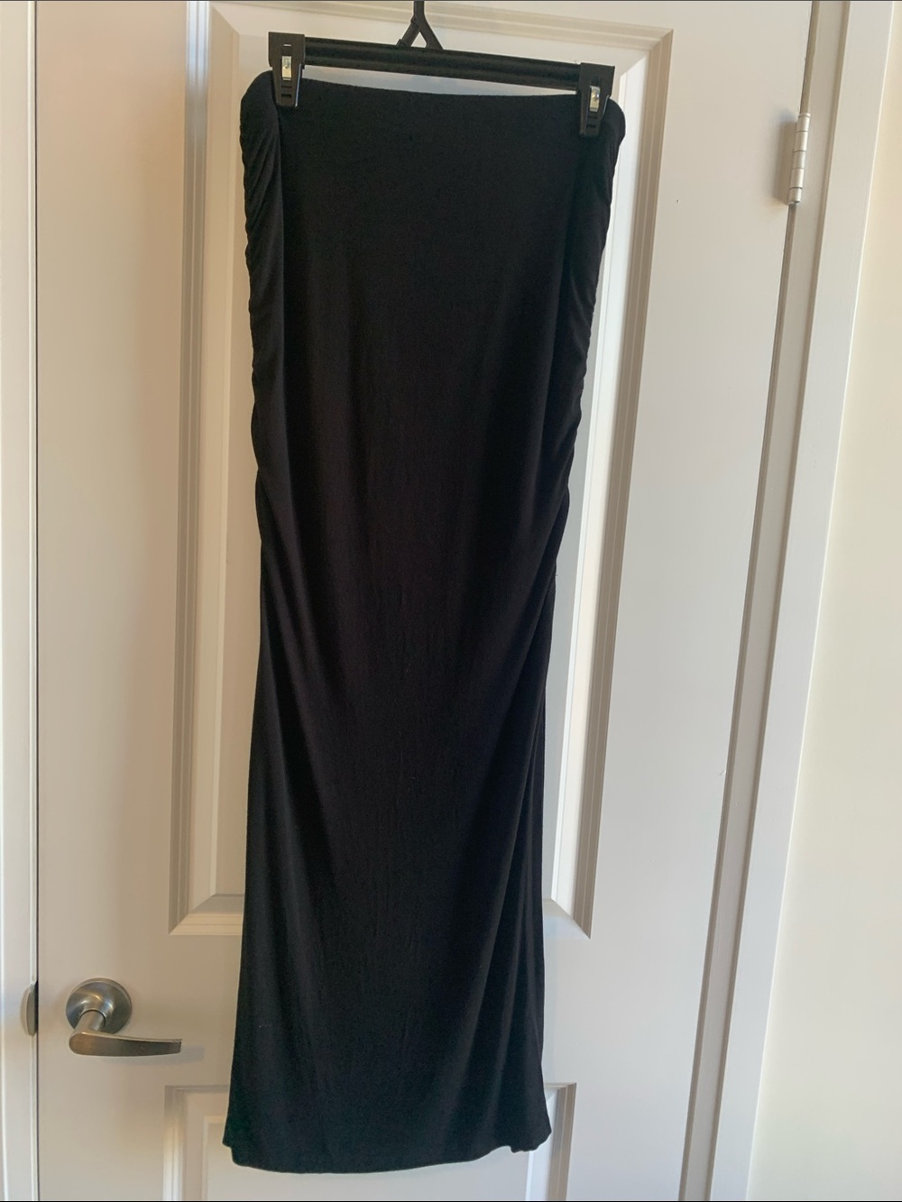 Sleek Black Tube Side Ruched Maxi Dress w/One Side Split